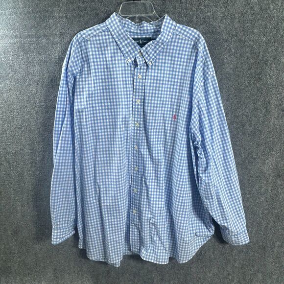 Ralph Lauren 5XB Polo Blue and White Shirt Pink Pony Big and Tall "Big" Button - Picture 1 of 14